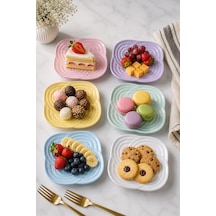 Riki 6 Adet Renkli Pasta Tabağı 18 Cm Japon Örgü Tasarım Mikrodalgada Kullanılabilir Çok Renkli