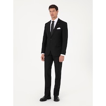 Cacharel Siyah Slim Fit Yün Karışımlı Mikro Desenli Takım Elbise