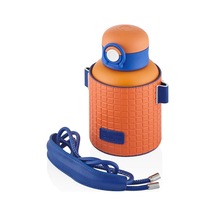 Diller 680ml Moda Waffle Çizgili Deri Kılıf Pipetli Askılı Kilitlenebilir Kapak Çelik Termos Matara Turuncu Genel