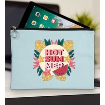 Bk Gift Yaz Temalı-8 Açık Mavi Tablet Çantası 30x21cm, Apple iPad Uyumlu Çantası, Baskılı Tablet Kılıfı Kılıf