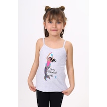 Toontoy Kids Toontoy Kız Çocuk Deniz Kızı Baskılı Pul İşlemeli Atlet Gri Melanj