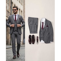 Beystil Sivri Yaka Gri Kırçıllı Takım Elbise Storm- Slim Fit Gri