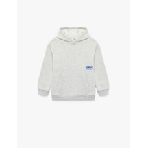 Koton Uzun Kollu Baskılı Şardonlu Kanguru Cep Kapşonlu Sweatshirt Gri Melanj 7wkb10427tk