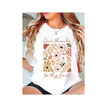 Medinenur Give Thanks Baskılı Basic T-shirt Beyaz