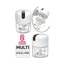 2'li Şarjlı Mini El Rondosu Çelik 3 Bıçaklı 250 Ml Mutfak Robotu Hazneli Sebze Et Doğrayıcı Rende