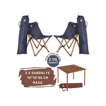 Bag The Joy Ahşap Masa Sandalye Set Kahverengi-lacivert70 70 55cm