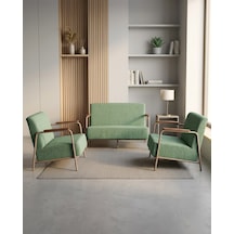 Atlas 2+1+1 Dokuma Kumaş Ofis Cafe Bekleme Koltuk Takımı Cappuccino Metal Mint Yeşili Yeşil