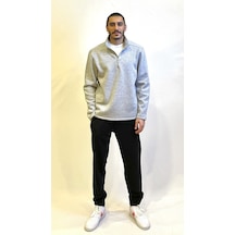 Erkek Rahat Kalıp İçi Polarlı 3 İplik Yarım Fermuarlı Sweatshırt Spr24sw21 Gri Melanj