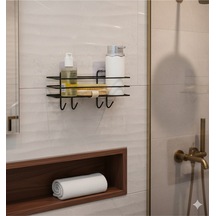 Siyah Yapışkanlı 4 Kancalı Banyo Rafı Baharatlık Banyo Rafı Şampuanlık Duş Askısı Siyah Diğer