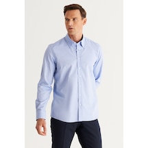 AC&Co / Altınyıldız Classics Erkek Mavi Slim Fit Dar Kesim Düğmeli Yaka %100 Pamuk Oxford Gömlek 4A2000000051MAVXXL Mavi