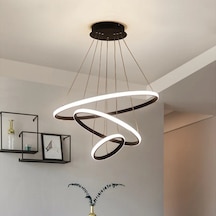 3lü Halka Siyah Led Avize Beyaz Işık Siyah