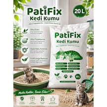 Patifix 20 Lt %99 Tozsuz Ince Taneli Süper Topaklanan Beyaz Bentonit Kedi Kumu Kokusuz Organik Kedi Kumu