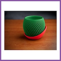Bezos 3d Baskı Küre Saksı - Kafes Dokulu İki Parçalı Dekoratif Saksı - Yeşil-kırmızı Bzoshb Standart 37775161