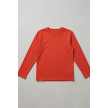 Kiagu Erkek Çocuk Uzun Kollu Basic Düz Tişört %100 Pamuk Bisiklet Yaka T-shirt 2-13 Yaş Nar Çiçeği