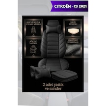 Citron C3 2021 Uyumlu Lüks Siyah Renk Premium 2 Adet Minder Ve Yastık