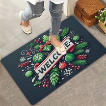 Valerine Life Noel Yılbaşı Topları Ve Yeşil Yapraklar Welcome Kapı Önü Paspası 45x70cm