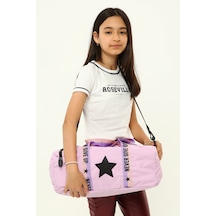 Kız Çocuk Yıldız Baskılı Spor Çanta, Yan Cepli Spor Çanta - Lila