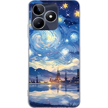 Realme C53 Uyumlu Yıldızlı Gökyüzü Ve Şehir Silüeti Baskılı Silikon Kılıf Renkli