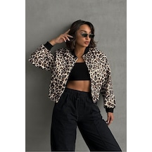 Verymoda Leopar Desenli Kaşe Mont F1827 Taş Leopar