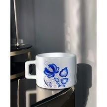 Etnik Desenli Mavi Gül Tasarımlı Çay-Kahve Fincanı