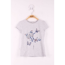 Toontoy Kids Toontoy Kız Çocuk Kelebek Taş Baskılı T-shirt Gri Melanj