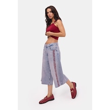 Itsbasic Kadın Kot Rengi 4s6-98 Süper Baggy Nakışlı Özel Tasarım Jort