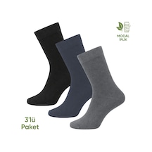 Modal İplik Erkek Soket Çorap - 3 Çift - Dikişsiz - Atlas - 18002 - Set 4 Çok Renkli