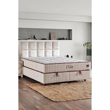 Star Yatak Seti 120x200 Cm Tek Kişilik Yaylı Sert Ortopedik Yatak Krem Keten Lüks Baza Başlık Takımı 120 x 200