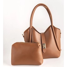 Kadın Makyaj Çantalı Yavrulu Kilit Kapama Detaylı Çapraz Askılı Omuz Çantası