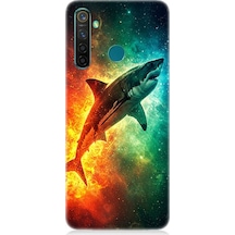Realme 5 Pro Uyumlu Uzayda Parlayan Yalnız Köpekbalığı Desenli Silikon Kılıf Çok Renkli