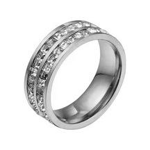 Sones Kızlar İçin Basit Titanyum Çelik Pırlanta Yüzük, Beden: Abd Bedeni 6 Çift Sıra Gümüş