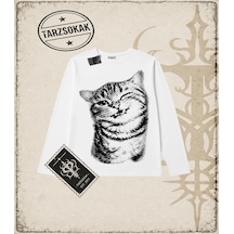 Tarzsokak Gotik & Grunge Streetwear Cat Gotik Y2k Long Sleeve Beyaz