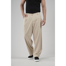 King-brich Baggy Kalıp Pileli Kumaş Pantolon Bej King-brich Baggy Kalıp Pileli Kumaş Pantolon Bej