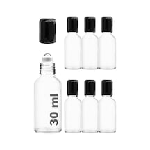 Çelik Roll On Şişesi 30 ML Sızdırmaz Siyah Kapaklı Şeffaf Cam Şişe 6 Adet