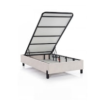 Smart Krem Lüx Sandıklı Tek Kişilik Baza, Yatak Bazası Geniş Hacimli, Dayanıklı Metal Baza Başlık Ve Yatak Yoktur. 90 x 200 CM