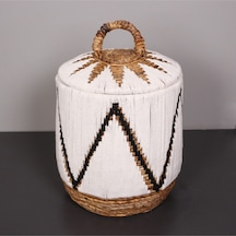 Söke Beyaz Makrome Ve Doğal Abaka - Kapaklı Sepet 36x40 Cm Beyaz