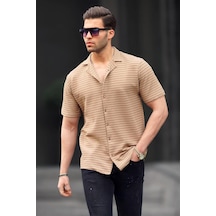 Madmext Camel Çizgili Kısa Kollu Erkek Gömlek 6703 Camel