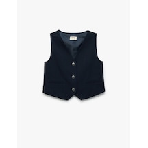 Koton V Yaka Kolsuz Viskon Karışımlı Düğmeli Basic Yelek Lacivert 6wkg20033aw Lacivert