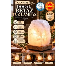 Çankırı 2-3 Kg Beyaz Doğal Kaya Tuzu Lambası Ahşap Kaideli Dekoratif Lamba Diğer
