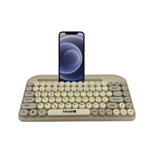 Bluetooth Klavye Renkli Retro Kablosuz Klavye Daktilo Görünümlü Tuş Tasarımı Şık Ve Kullanışlı Telefon Koyma Gözü Pilli Türkçe Q Klavye Sw-05 Krem