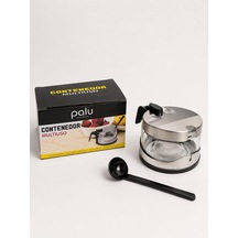 Cam Parmesanlık Şekerlik Seti, Şeffaf/gümüş/siyah, Cam Ve Metal, Açılabilir Kapaklı, Çok Amaçlı Saklama Kabı, Servis Kaşıklı Çok Renkli
