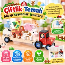 Çiftlik Temalı Ahşap Hayvanlar Traktörü