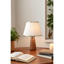 Ahşap Masa Abajuru Kumaş Başlık Dekoratif Masa Lambası Gece Lambası Açık Krem