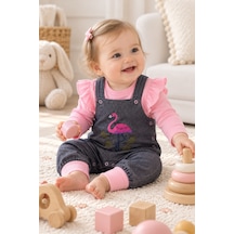 Babyhola Bayramlık Kız Bebek Çocuk Flamingo Bayramlık Salopet Badi Takım 23388 Pembe