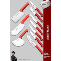 Silver Pro Seri Mutfak Bıçak Seti 10 Parça Et Börek Şef Bıçağı Kırmızı