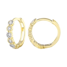 Moom Mücevherat Kadın 14 Ayar Altın Küpe Minimalist Zirkon Taşlı Modern Halka Altın Küpe 12 Mm-Mm20087