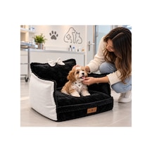 Peluş Fiyonklu Kedi Ve Köpek Koltuğu Tamamen Fermuarlı Çıkarılabilir İç Minder Boncuk Elyaf Kaydırmaz Taban Kedi Ve Köpek Yatağı Siyah Peluş Beyaz - 939595052