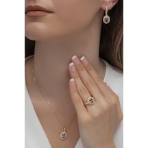 Agakulche Oval Model Kadın Gümüş Takı Seti Gold S62- Gm 925