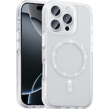 More Tr Apple Uyumlu iPhone 15 Pro Kılıf Taşlı Tasarım M-safe Şarj Özellikli Zore Koment Silikon Kapak - Gümüş