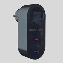 Biishe 2 Usb,1 Type-c Girişli 1'li Çocuk Korumalı,ısıya Karşı Dayanıklı 2500watt Termal Akım Koruma